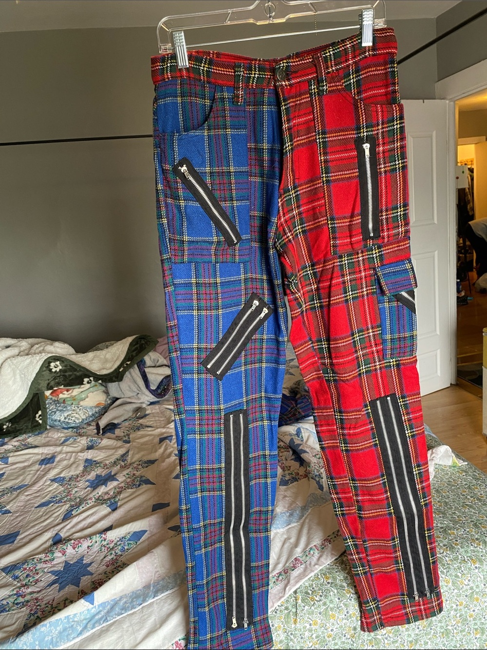 Tiger of London Tartan Cargo Pants in Red & Blue